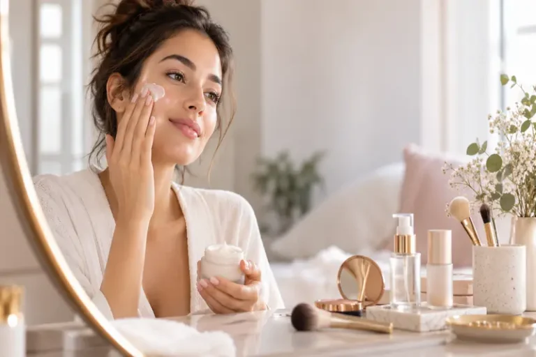 Aplicación de crema hidratante antes del maquillaje